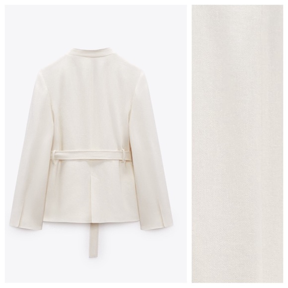 NWT. Zara Oyster White Linen Blend Blazer. Size S. - Picture 6 of 11